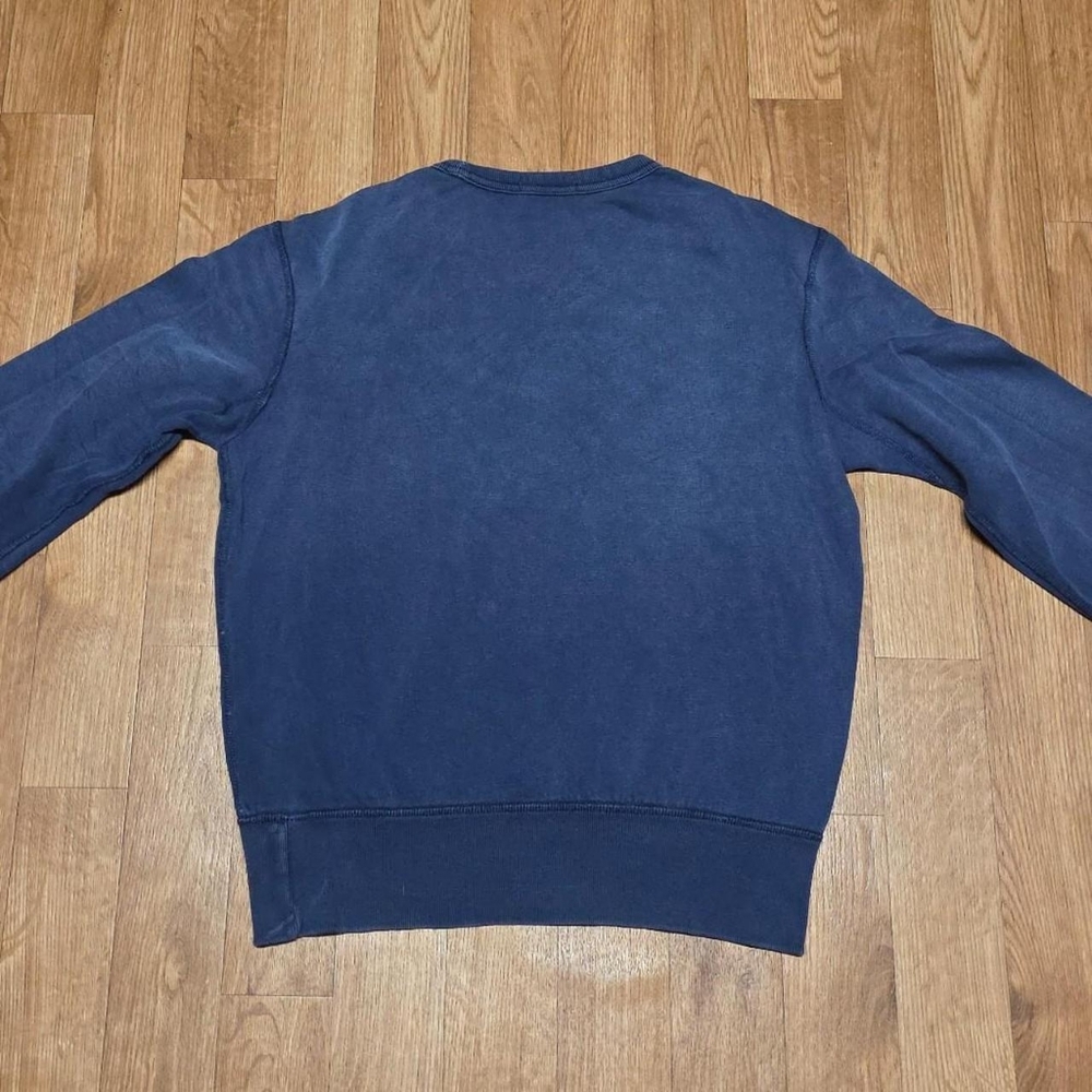 Polo Ralph Lauren Sweatshirt Medium Blue Crewneck Bulldog Distressed Faded - Picture 2 of 8